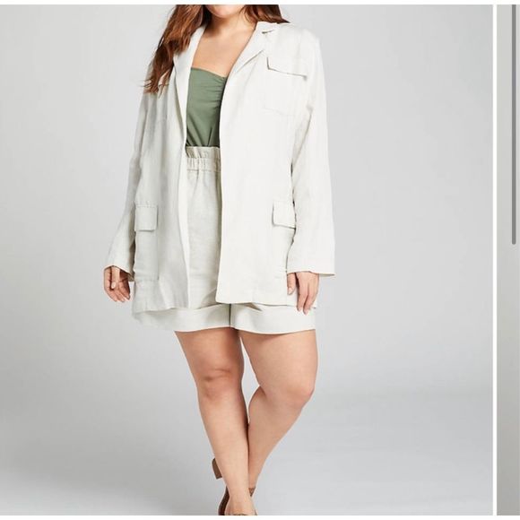 Lane Bryant Womens Belted Linen Jacket Sz 16 Utility Unstructured Beige Relaxed - Picture 11 of 16